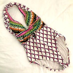 Trina Turk One Piece Swimsuit Keyhole Halter Bathing Suit Sz 8